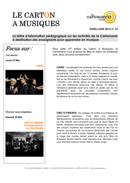 LE CARTON a MUSIQUES AVRIL/JUIN 2013 N° 14