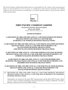 Revision of Annual Caps in Respect of Indofood's Continuing Connected