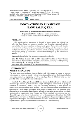 Innovations in Physics of Banu Saljuq Era