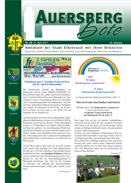 Amtsblatt Der Stadt Eibenstock Mit Ihren Ortsteilen Blauenthal, Carlsfeld, Neidhardtsthal, Oberwildenthal, Sosa, Weitersglashütte, Wildenthal Und Wolfsgrün Eibenstock