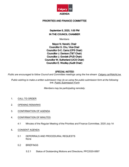 Priorities and Finance Committee Agenda Package