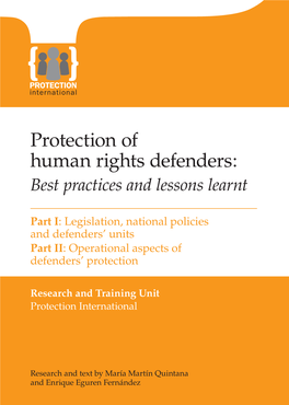 Protection of Human Rights Defenders: Best Practices and Lessons Learnt Defenders’ Protection