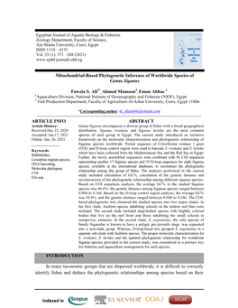 Mitochondrial-Based Phylogenetic Inference of Worldwide Species of Genus Siganus Fawzia S. Ali , Ahmed Mamoon , Eman Abbas INTR