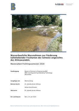 Wasserbauliche Massnahmen Zur Förderung Kälteliebender Fischarten Der Schweiz Angesichts Des Klimawandels