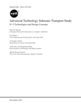 Advanced Technology Subsonic Transport Study N+3 Technologies and Design Concepts