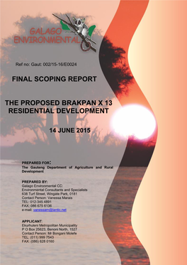 Final Scoping Report the Proposed Brakpan X 13 Residential Development