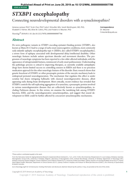 STXBP1 Encephalopathy Connecting Neurodevelopmental Disorders with Α-Synucleinopathies?