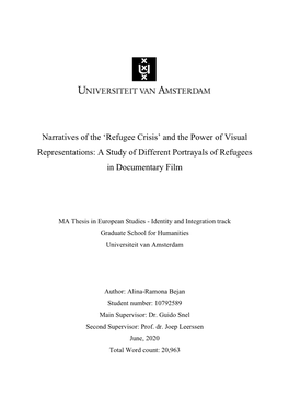 Refugee Crisis’ and the Power of Visual Representations: a Study of Different Portrayals of Refugees in Documentary Film