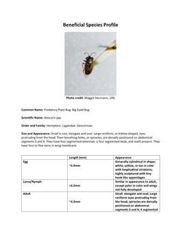 Beneficial Species Profile