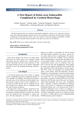 A First Report of Rothia Aeria Endocarditis Complicated by Cerebral Hemorrhage