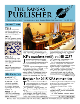 Publisher Official Monthly Publication of the Kansas Press Association Feb