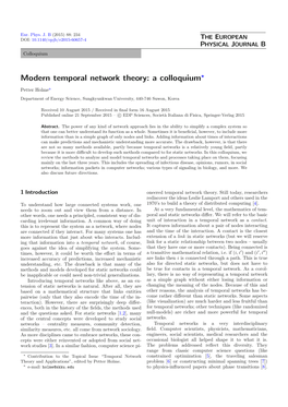 Petter Holme (2015), Modern Temporal Network Theory: a Colloquium