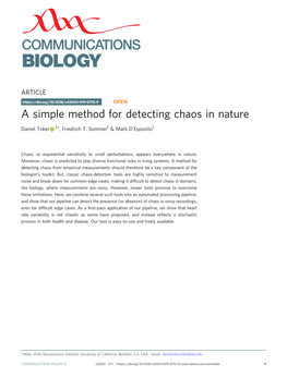 A Simple Method for Detecting Chaos in Nature