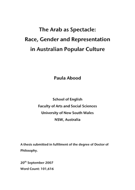 The Arab As Spectacle: Race, Gender and Representation in Australian Popular Culture