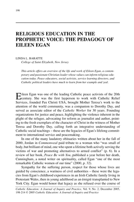 Religious Education in the Prophetic Voice: the Pedagogy of Eileen Egan