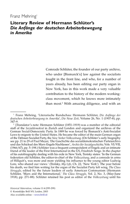 Franz Mehring1 Literary Review of Hermann Schlüter's Die Anfänge