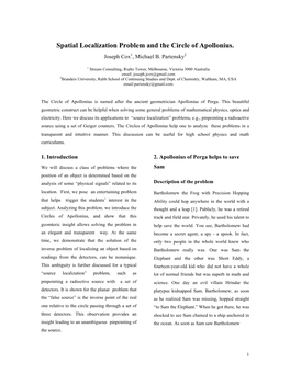 Spatial Localization Problem and the Circle of Apollonius. Joseph Cox1, Michael B