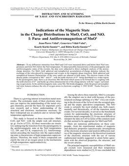 Indications of the Magnetic State in the Charge Distributions in Mno, Coo, and Nio. I: Para- and Antiferromagnetism of Mno1