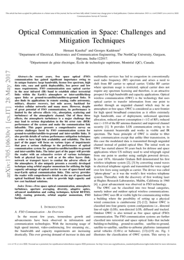 Optical Communication in Space: Challenges and Mitigation Techniques