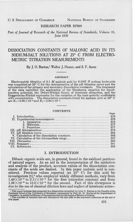 Dissociation Constants of Malonic Acid in Its Sodium-Salt Solutions At