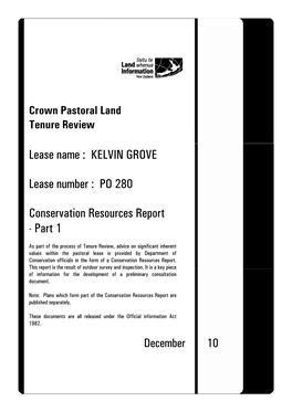 Crown Pastoral-Tenure Review-Kelvin Grove-Conservation