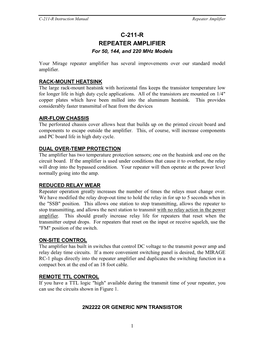 C-211-R REPEATER AMPLIFIER for 50, 144, and 220 Mhz Models