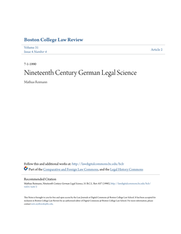 Nineteenth Century German Legal Science Mathias Reimann