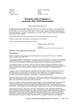 Konguta Valla Arengukava Aastateks 2003-2010 Kinnitamine