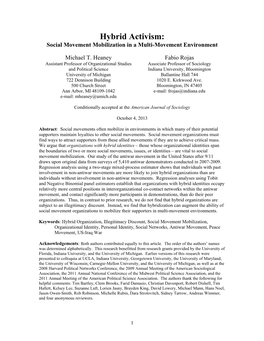 Hybrid Activism: Social Movement Mobilization in a Multi-Movement Environment