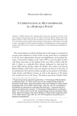 2001 a Christological Metamorphoses of a Baroque Poem.Pdf