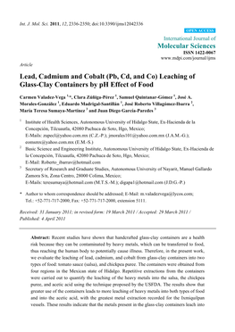 Leaching of Glass-Clay Containers by Ph Effect of Food