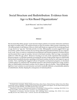 Social Structure and Redistribution: Evidence from Age Vs Kin Based Organizations∗