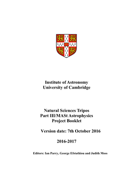 Institute of Astronomy University of Cambridge Natural Sciences Tripos
