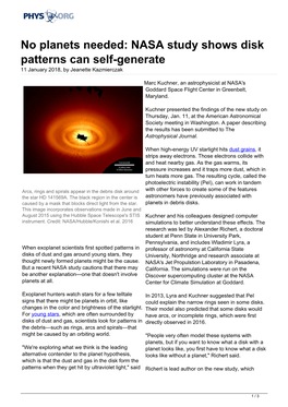 No Planets Needed: NASA Study Shows Disk Patterns Can Self-Generate 11 January 2018, by Jeanette Kazmierczak