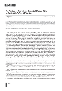 MESTO DEJINY the Position of Opava in the Context of Silesian