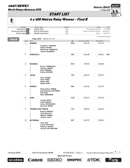 START LIST 4 X 400 Metres Relay Women - Final B