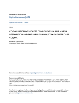 Co-Evaluation of Success Components in Salt Marsh Restoration and the Shellfish Industry on Outer Cape Cod, Ma