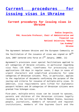 Current Procedures for Issuing Visas in Ukraine,Политика Европейского