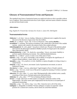 Glossary of Neuroanatomical Terms and Eponyms