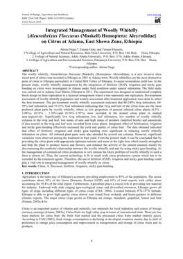 Integrated Management of Woolly Whitefly [Aleurothrixus Floccusus (Maskell) Homoptera: Aleyrodidae] on Citrus at Adama, East Shewa Zone, Ethiopia