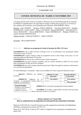 Commune De NOAILLY CONSEIL MUNICIPAL DU MARDI 12