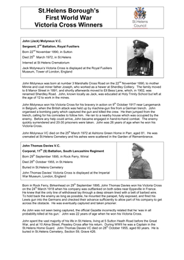 St.Helens Borough's First World War Victoria Cross Winners