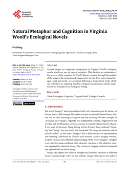 Natural Metaphor and Cognition in Virginia Woolf's Ecological Novels