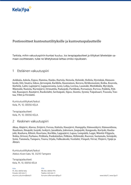 Postiosoitteet Kuntoutustilityksille Ja Kuntoutuspalautteille