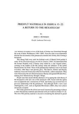 Priestly Materials in Joshua 13-22: a Return to the Hexateuch?