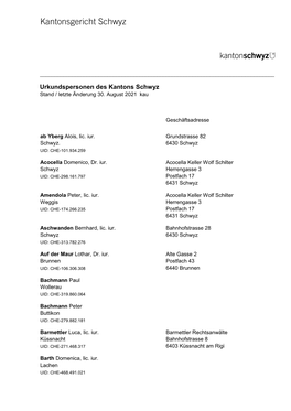 Urkundspersonenregister Des Kantons Schwyz