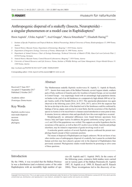 Anthropogenic Dispersal of a Snakefly (Insecta, Neuropterida) – a Singular Phenomenon Or a Model Case in Raphidioptera?