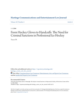 From Hockey Gloves to Handcuffs: the Need for Criminal Sanctions in Professional Ice Hockey