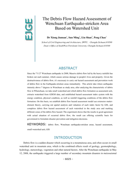 The Debris Flow Hazard Assessment of Wenchuan Earthquake-Stricken Area Based on Watershed Unit