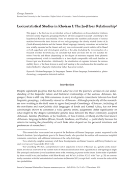 Lexicostatistical Studies in Khoisan I: the Ju-੔Hoan Relationship1